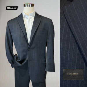 Burberry London 42-44R Midnight Blue with Ice Blue Stripe Blazer 3/2 Roll S100
